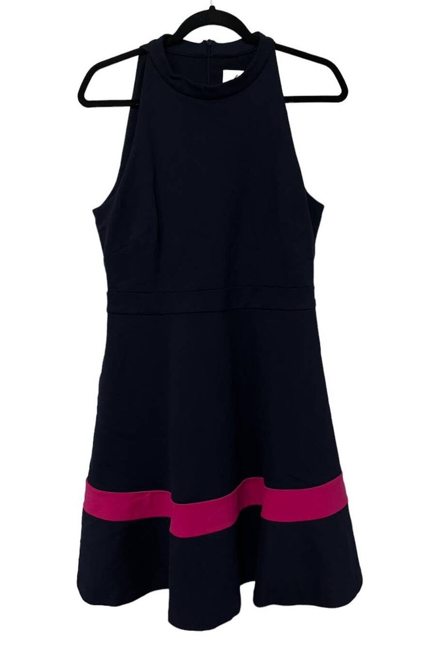 Eliza J dress high neck sleeveless colorblock fit & flare navy blue size 12